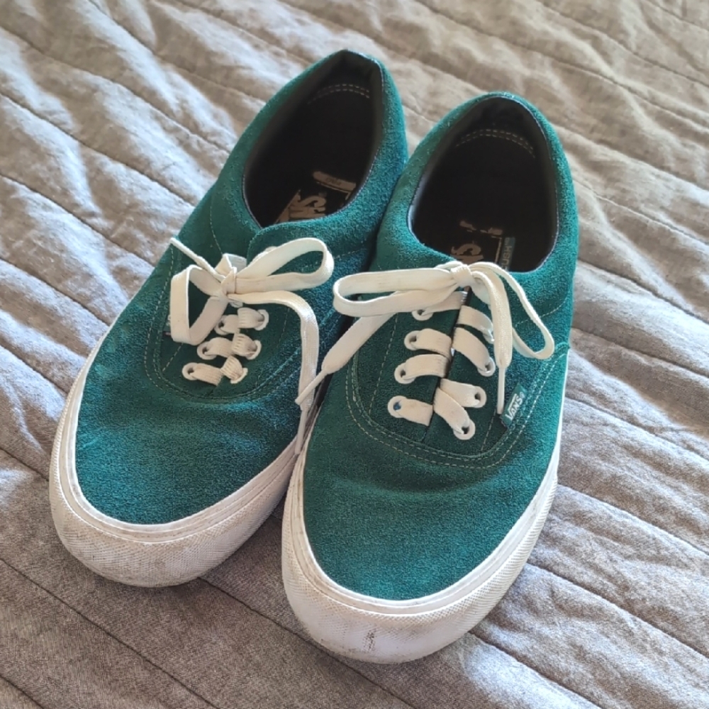 Vans Teal Green Suede Low-Top Sneakers with White Laces